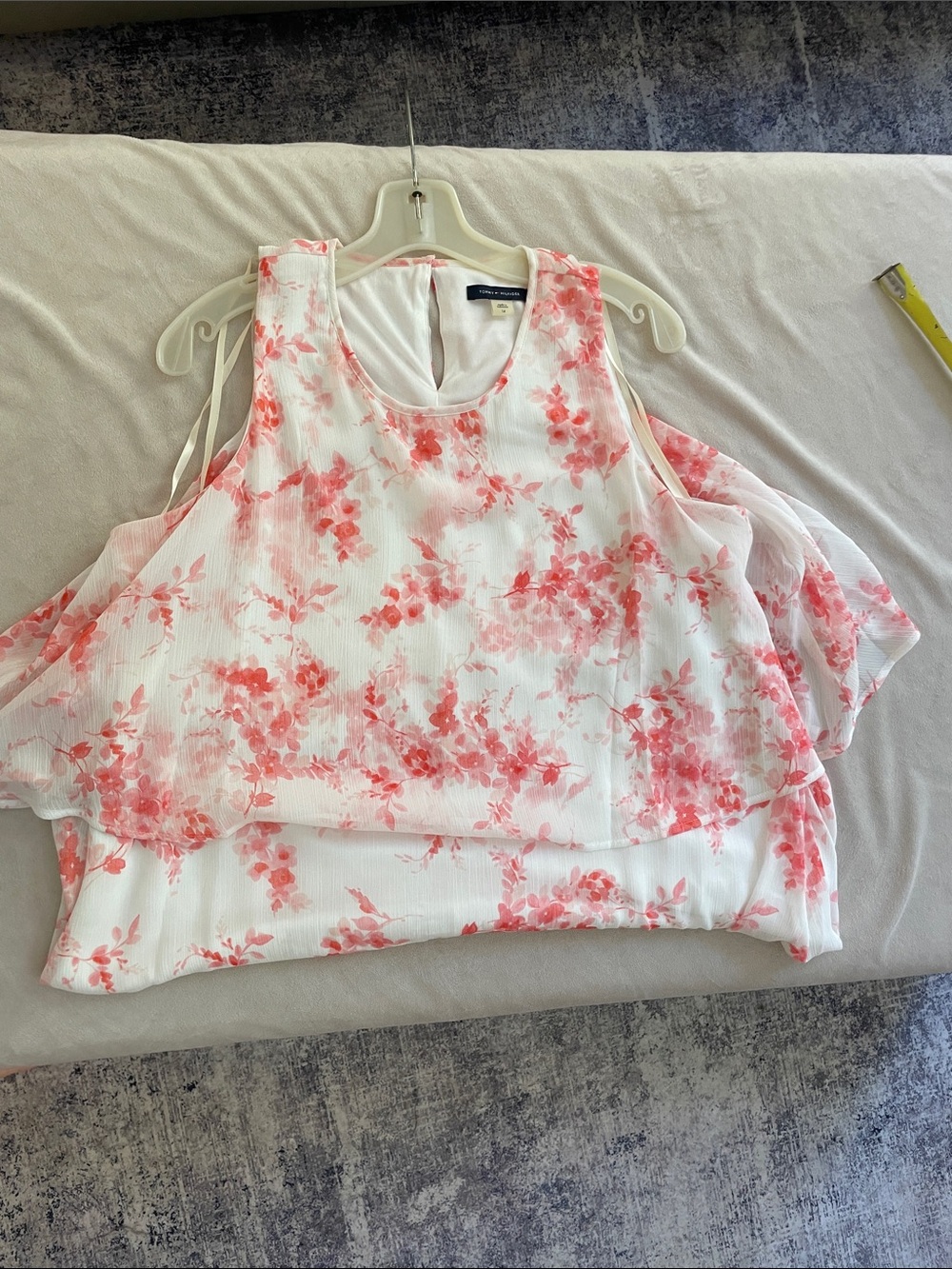 Tommy Hilfiger White Midi Dress with Coral Floral Overlay - Picture 11 of 13